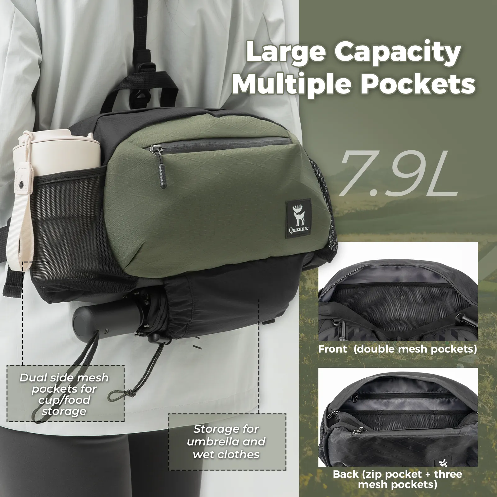 Qunature Lightweight Outdoor Backpack Waist Bag 7.9L - Image 11