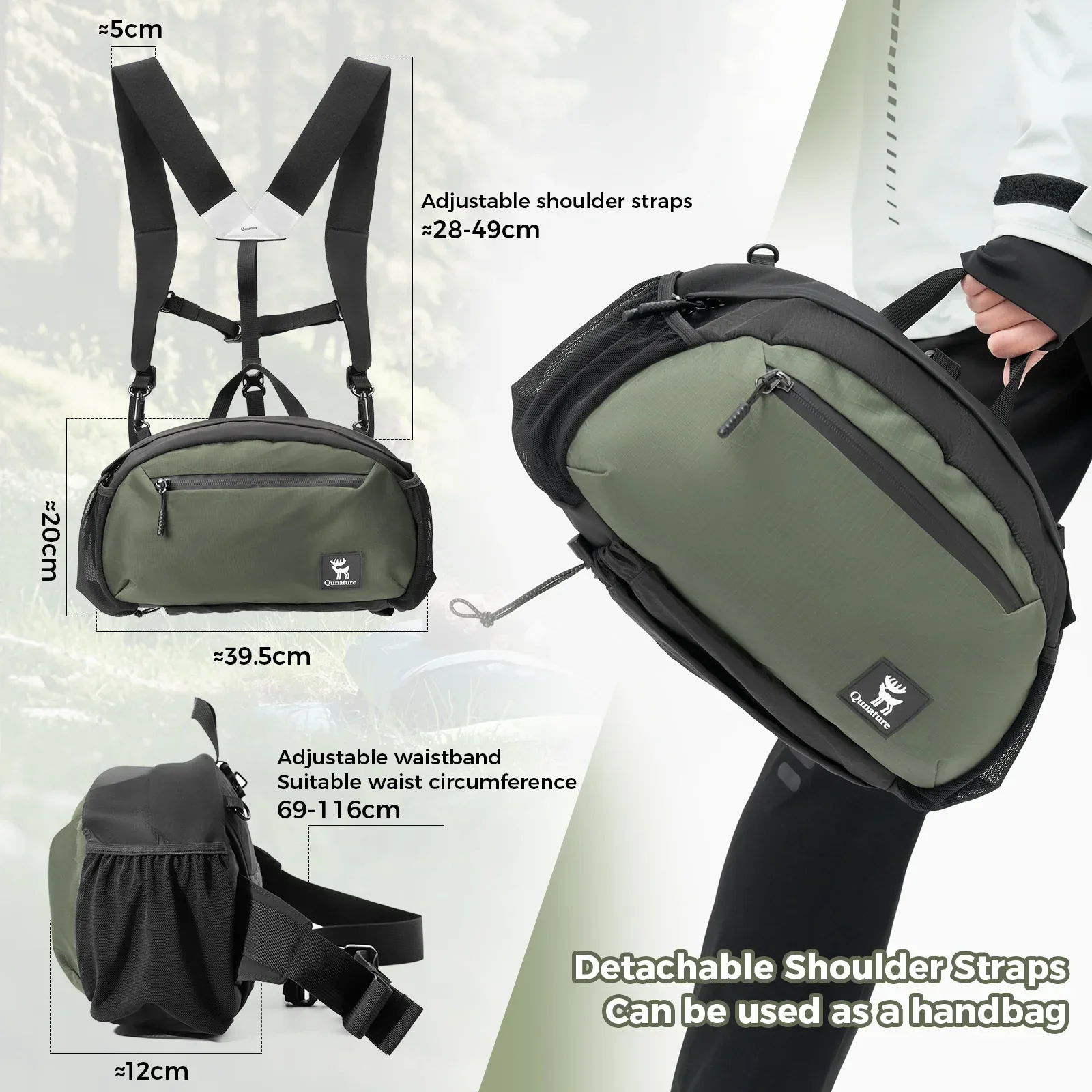 Qunature Lightweight Outdoor Backpack Waist Bag 7.9L - Image 13