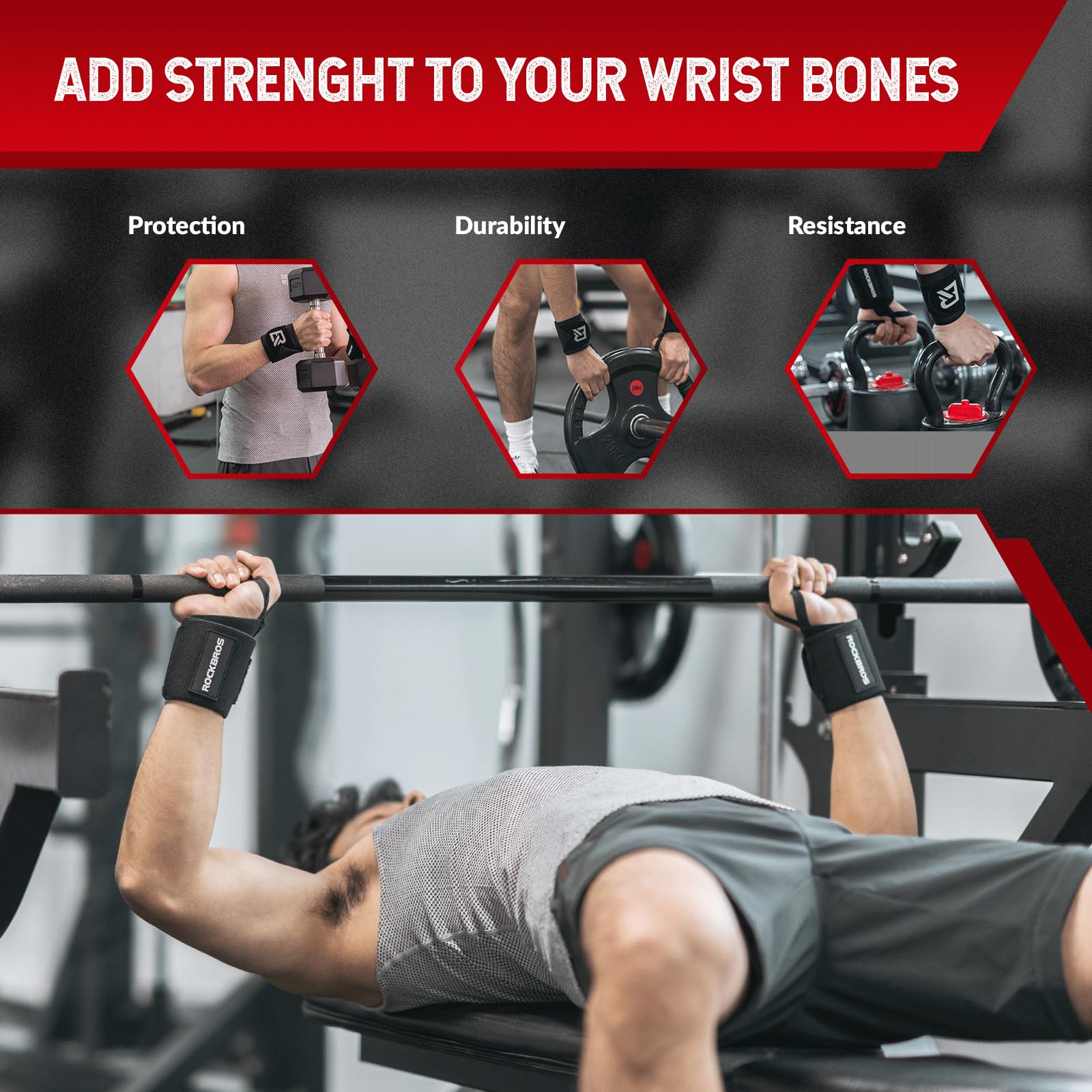 ROCKBROS 22” Wrist Wraps with Thumb Loop Premium Quality for Weightlifting - Image 6