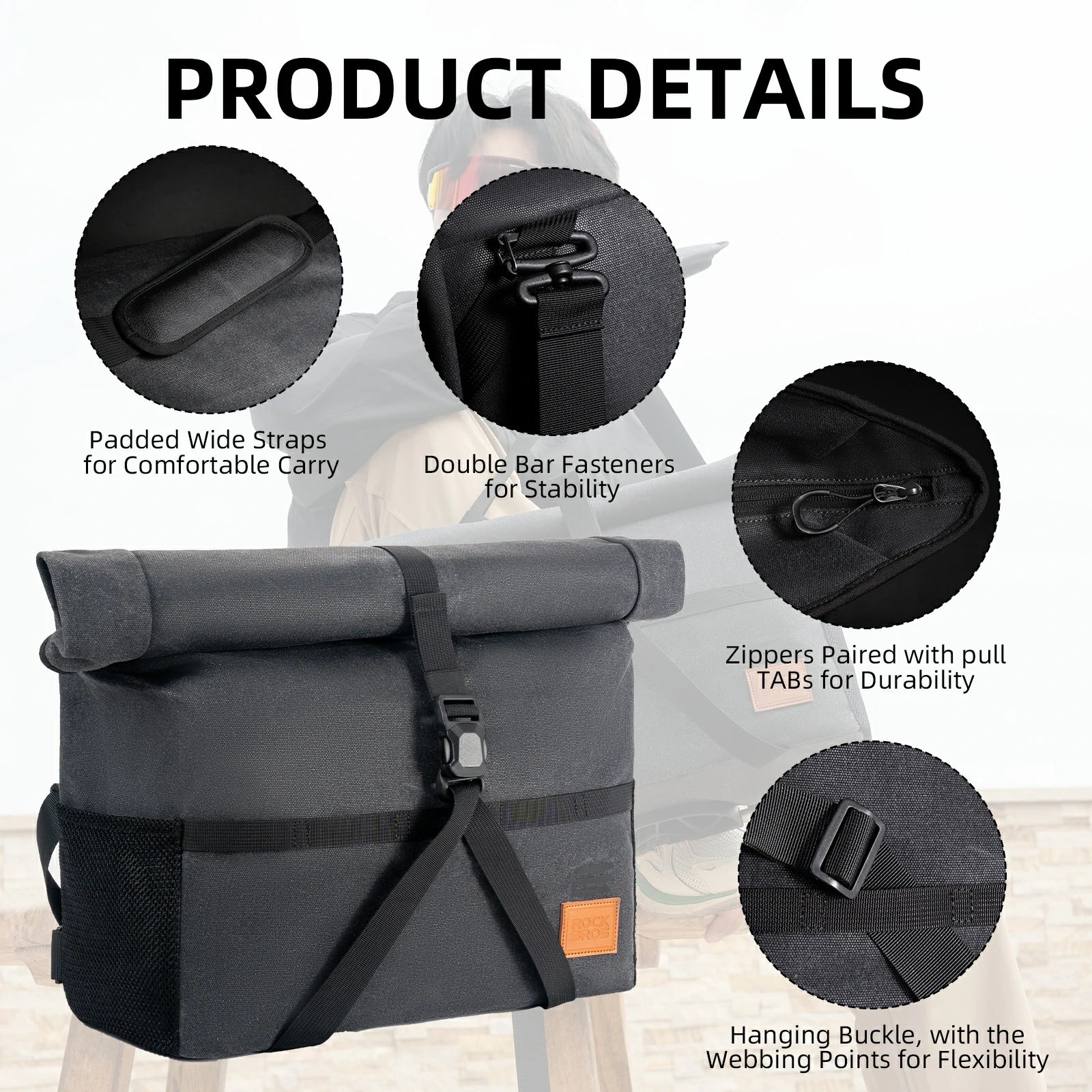 ROCKBROS Bike Handlebar Folding Bike Bag Bike Accessories Bike Storage 8L-10L - Image 8