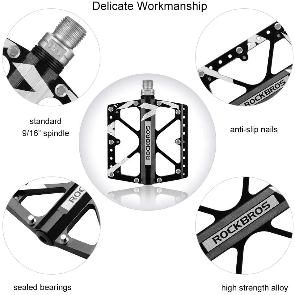 ROCKBROS Large Size Mountain Bicycle Aluminium Alloy Pedals-BLACK - Image 2