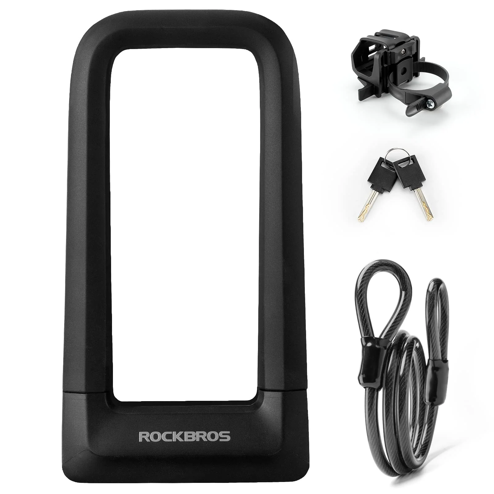 ROCKBROS Bike U Lock, Heavy Duty Anti Theft Bike U Lock with Cable Silicone Cover - Image 2