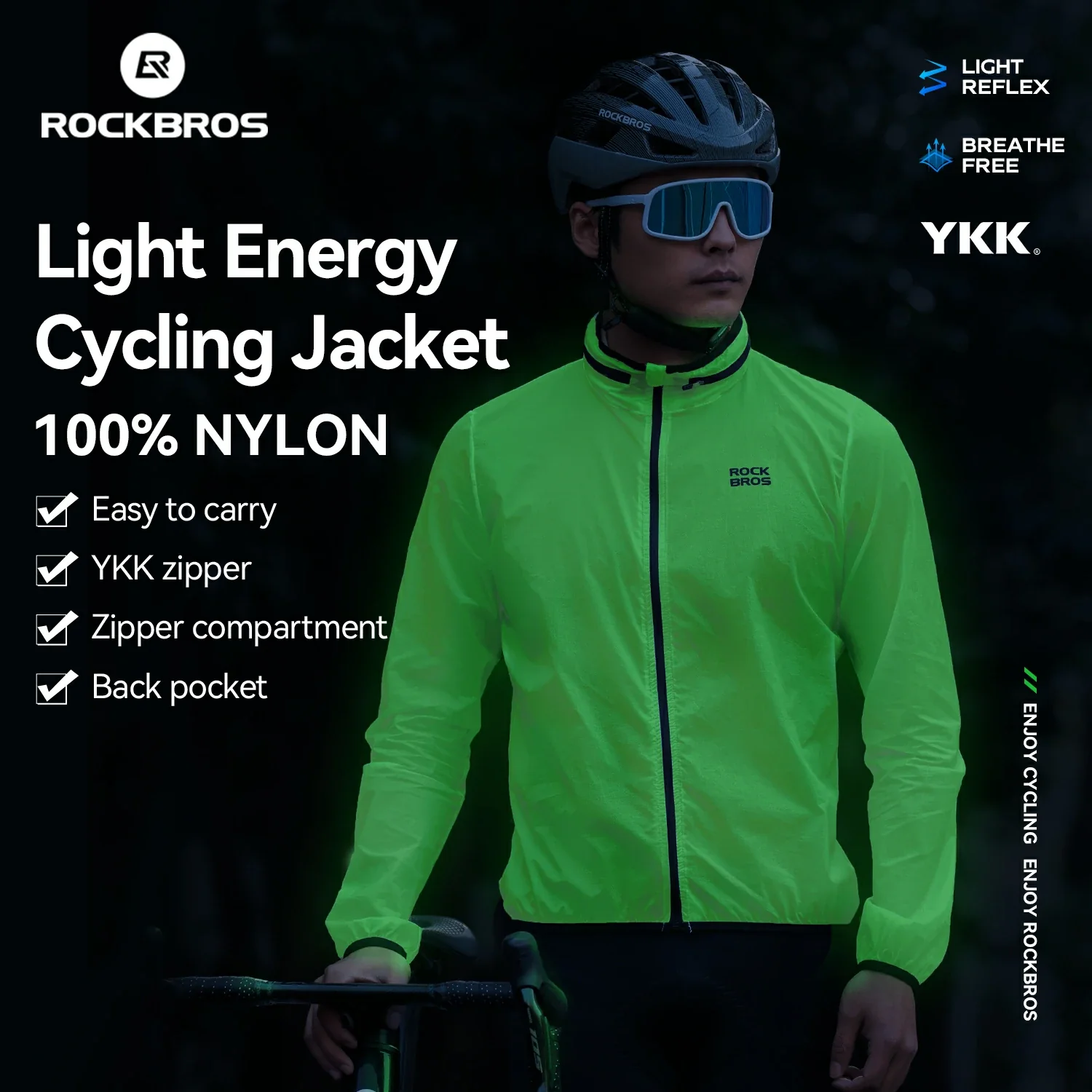 ROCKBROS Fluorescent Lightweight Cycling Phosphorescent Jacket Foldable - Image 5