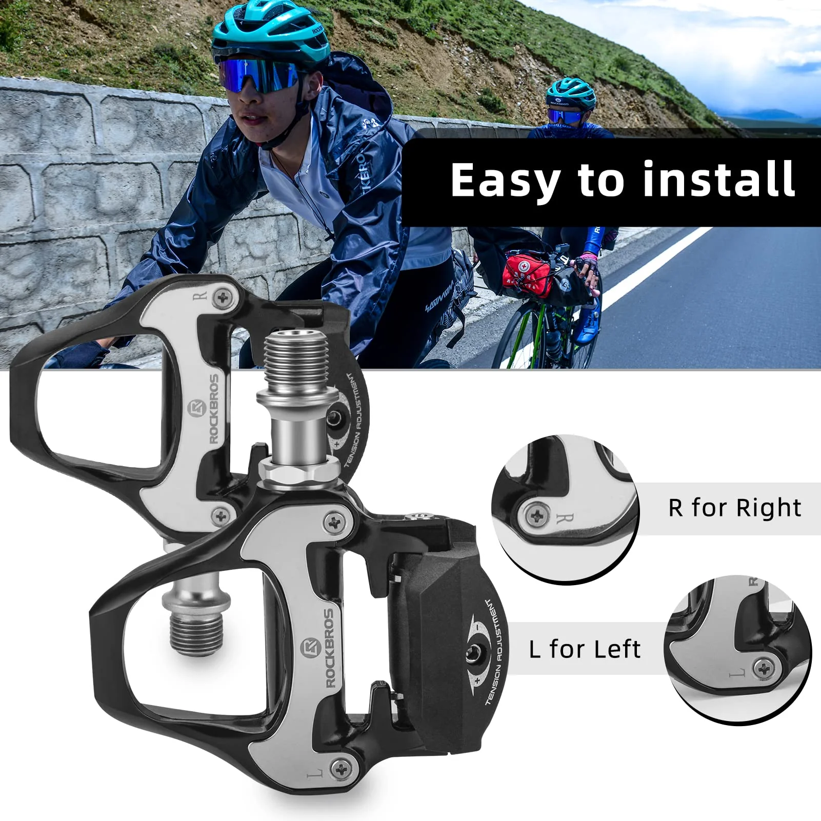 ROCKBROS Lightweight Clipless Pedals with Cleats Compatible with SPD-SL - Image 4