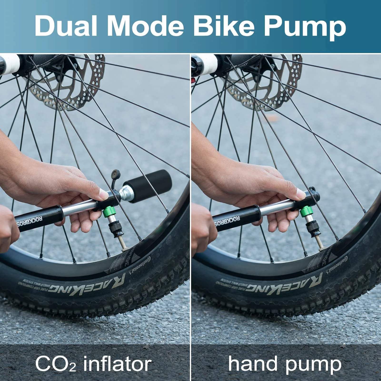 ROCKBROS Mini Hand Bike Tire Pump Dual Mode CO2 or Manual 110PSI - Image 2
