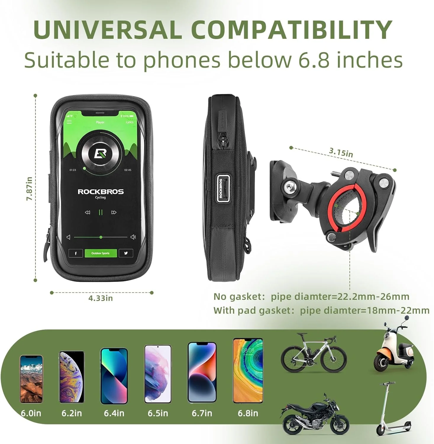 ROCKBROS  Motorcycle Phone Mount Waterproof Handlebar Bag Phones Below 6.8” - Image 5