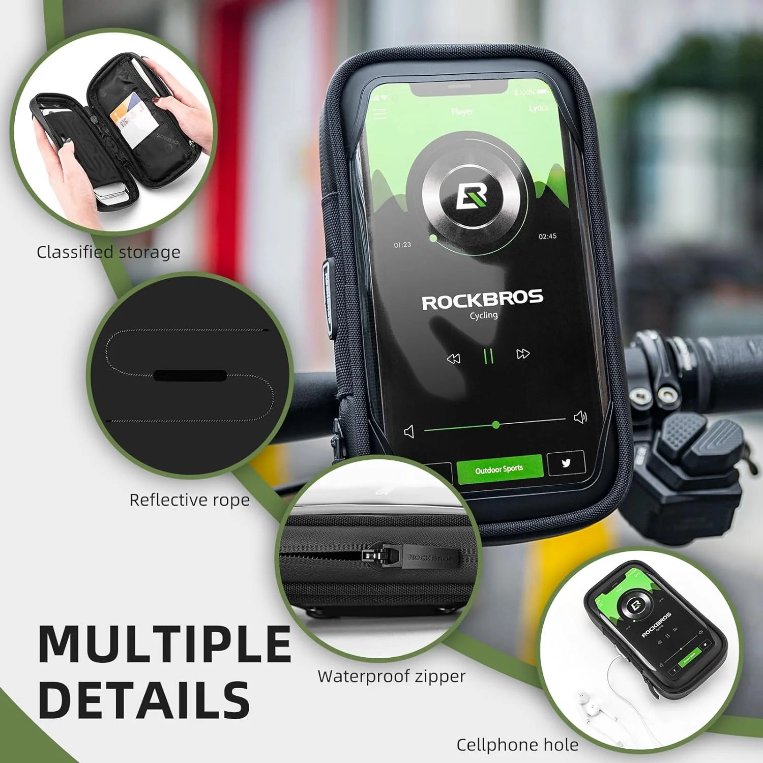 ROCKBROS  Motorcycle Phone Mount Waterproof Handlebar Bag Phones Below 6.8” - Image 6