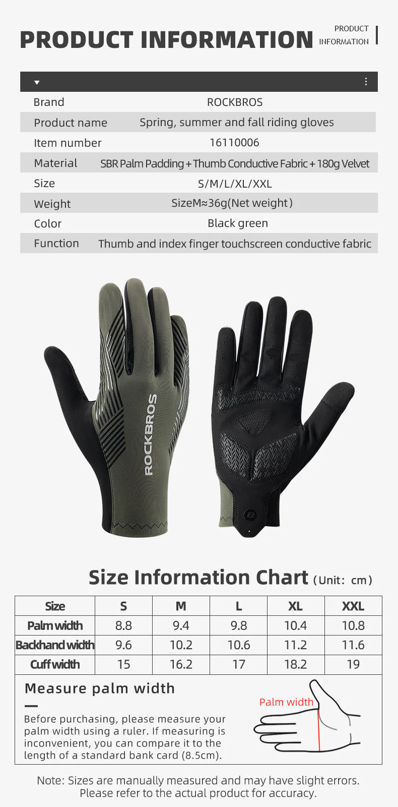 ROCKBROS MTB Gloves - Touch Screen, Anti-Slip Full Finger Cycling Gloves - Image 10