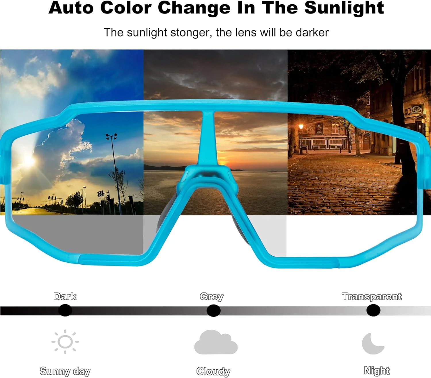 ROCKBROS Photochromic Cycling Sunglasses UV Protection Windproof Lightweight - Image 16