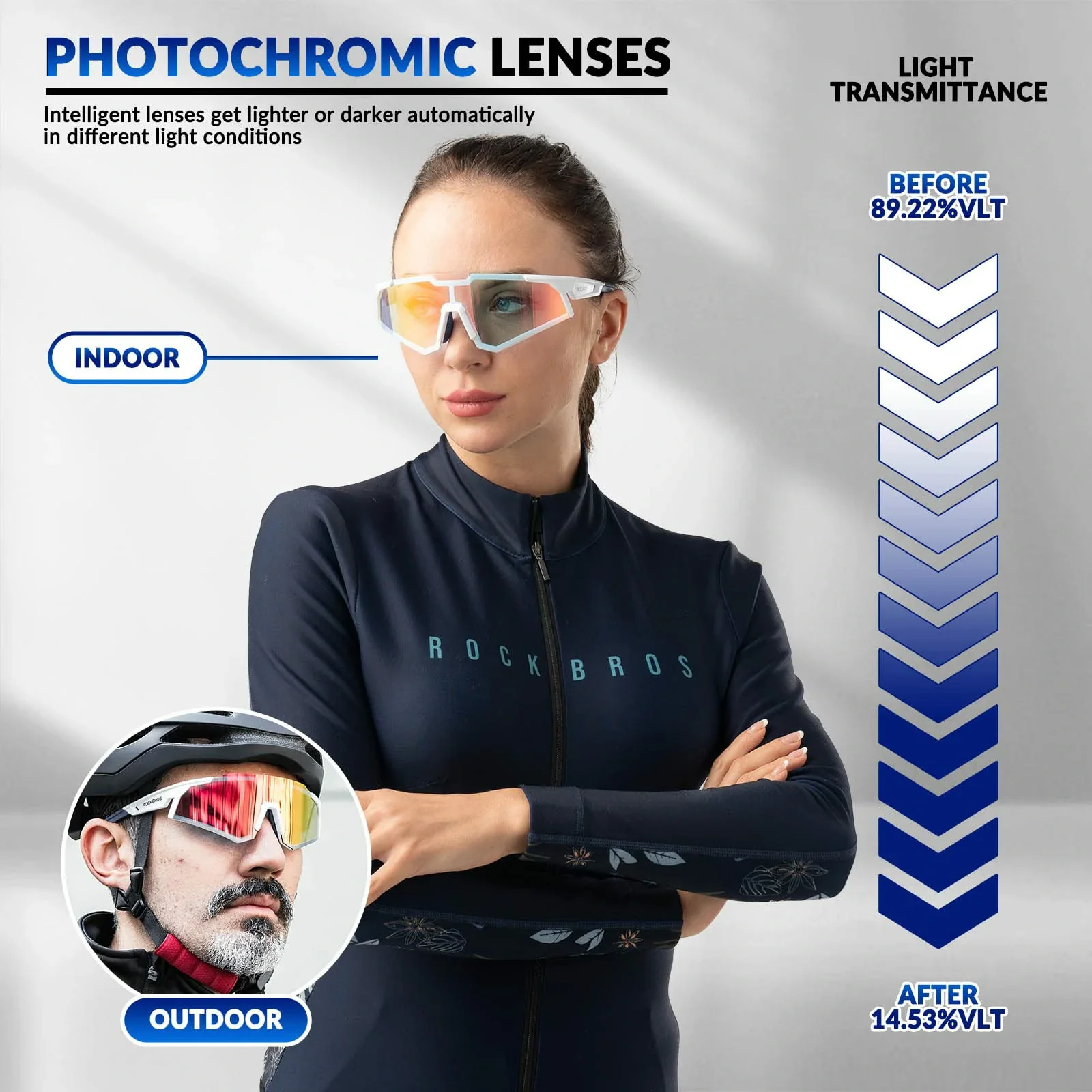 ROCKBROS Photochromic Sports Sunglasses UV Protection for Men Women Cycling - Image 18