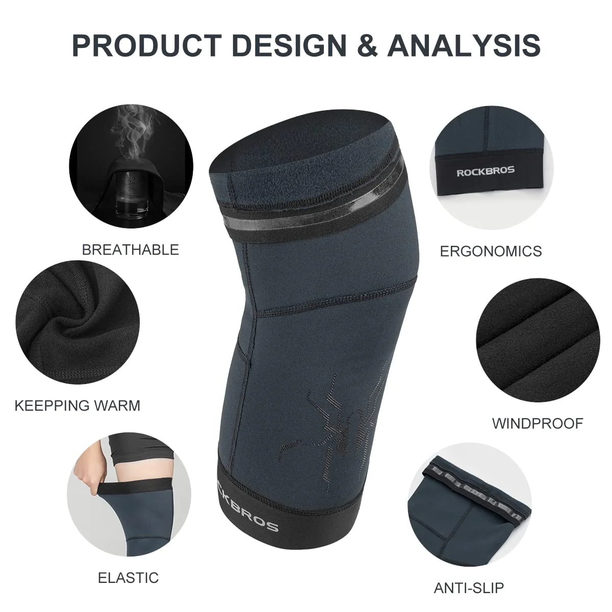 ROCKBROS Thermal Knee Warmer Men Anti-Slip Knee Brace Sleeves for Winter Cycling Basketball - Image 10