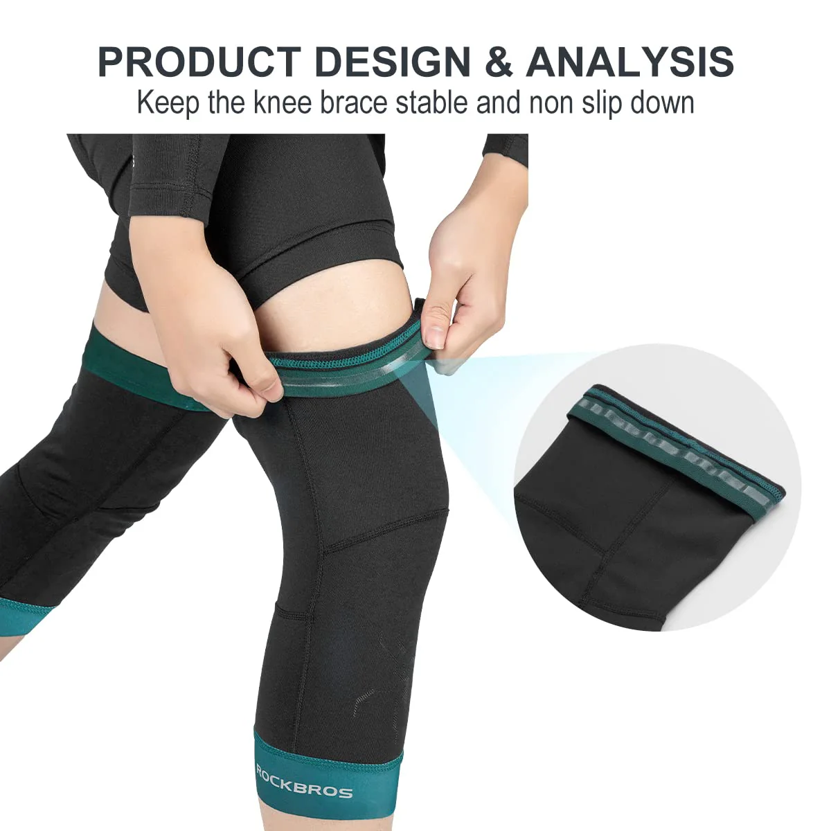 ROCKBROS Thermal Knee Warmer Men Anti-Slip Knee Brace Sleeves for Winter Cycling Basketball - Image 2