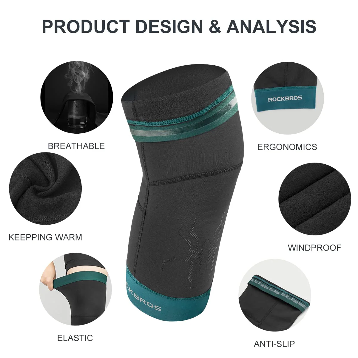 ROCKBROS Thermal Knee Warmer Men Anti-Slip Knee Brace Sleeves for Winter Cycling Basketball - Image 3