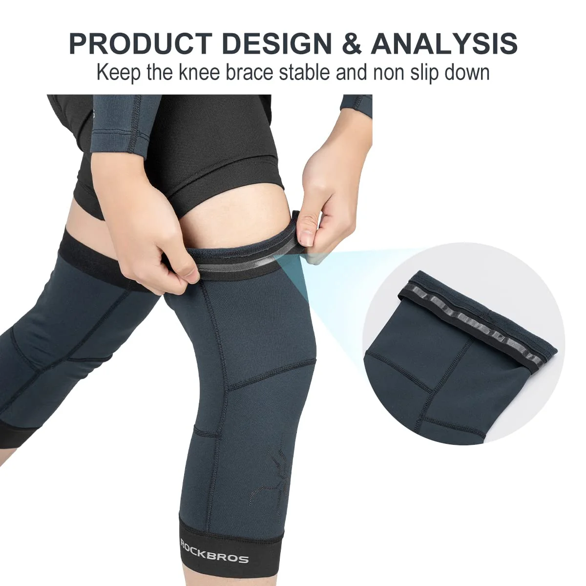 ROCKBROS Thermal Knee Warmer Men Anti-Slip Knee Brace Sleeves for Winter Cycling Basketball - Image 9