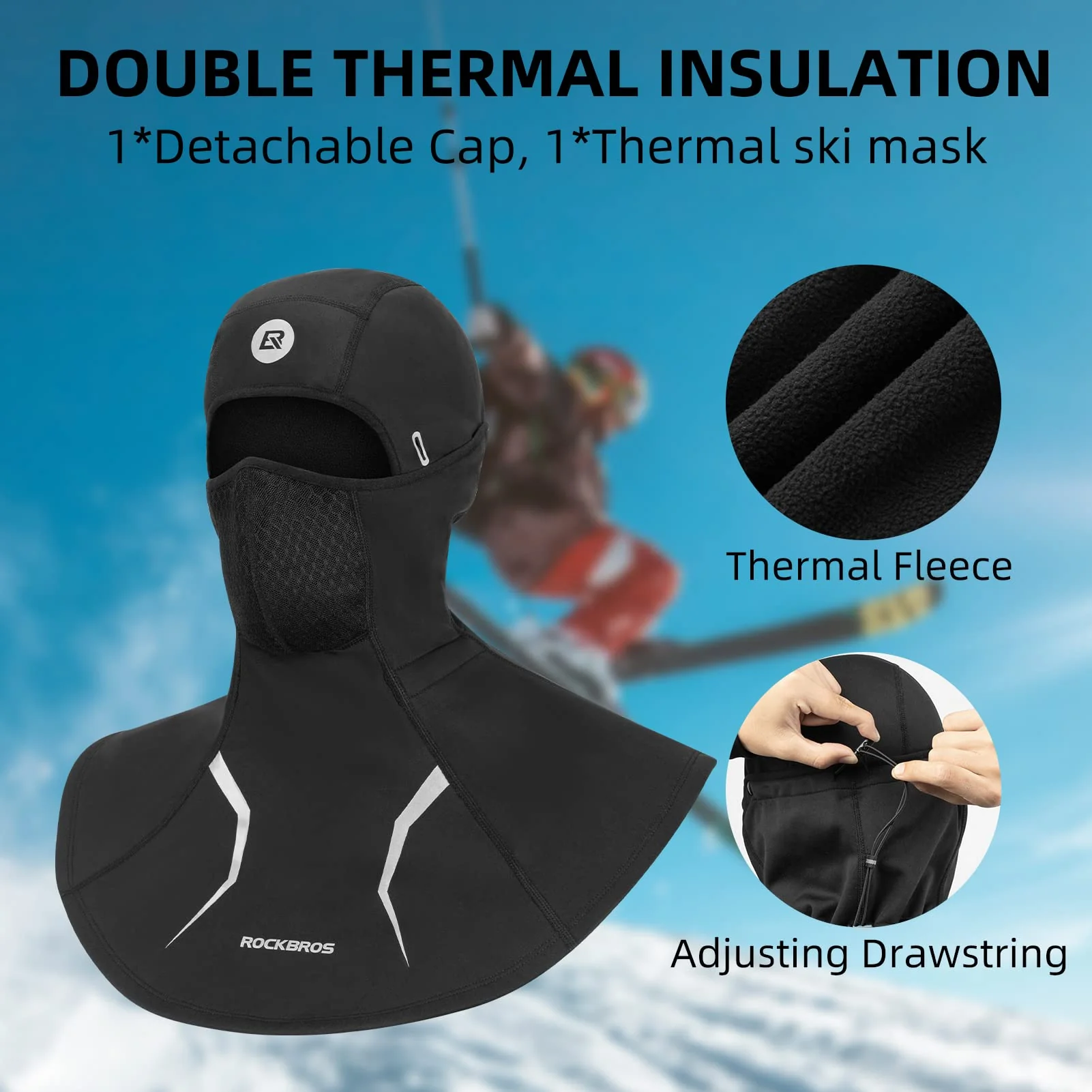 ROCKBROS Thermal Ski Mask, Windproof Fleece Balaclava for Cold Weather, Ski Face Mask for Men - Image 6