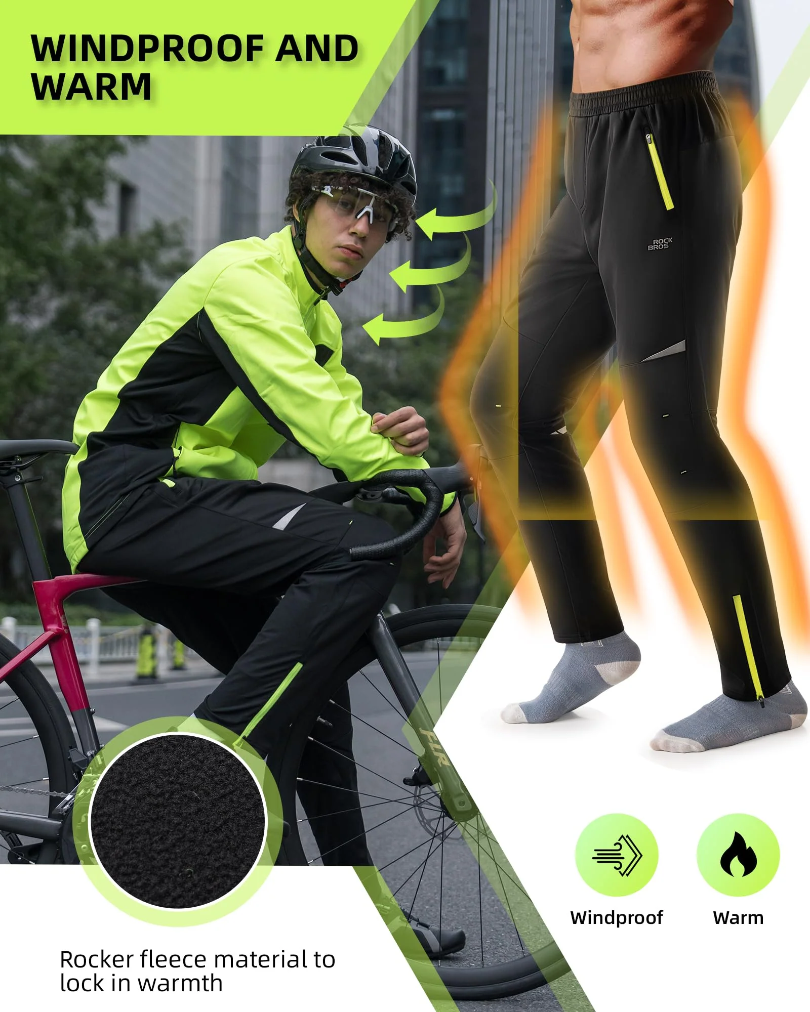 ROCKBROS Winter Thermal Tights Windproof Bike Cycling Pants for Running Outdoor Hiking Gear - Image 2