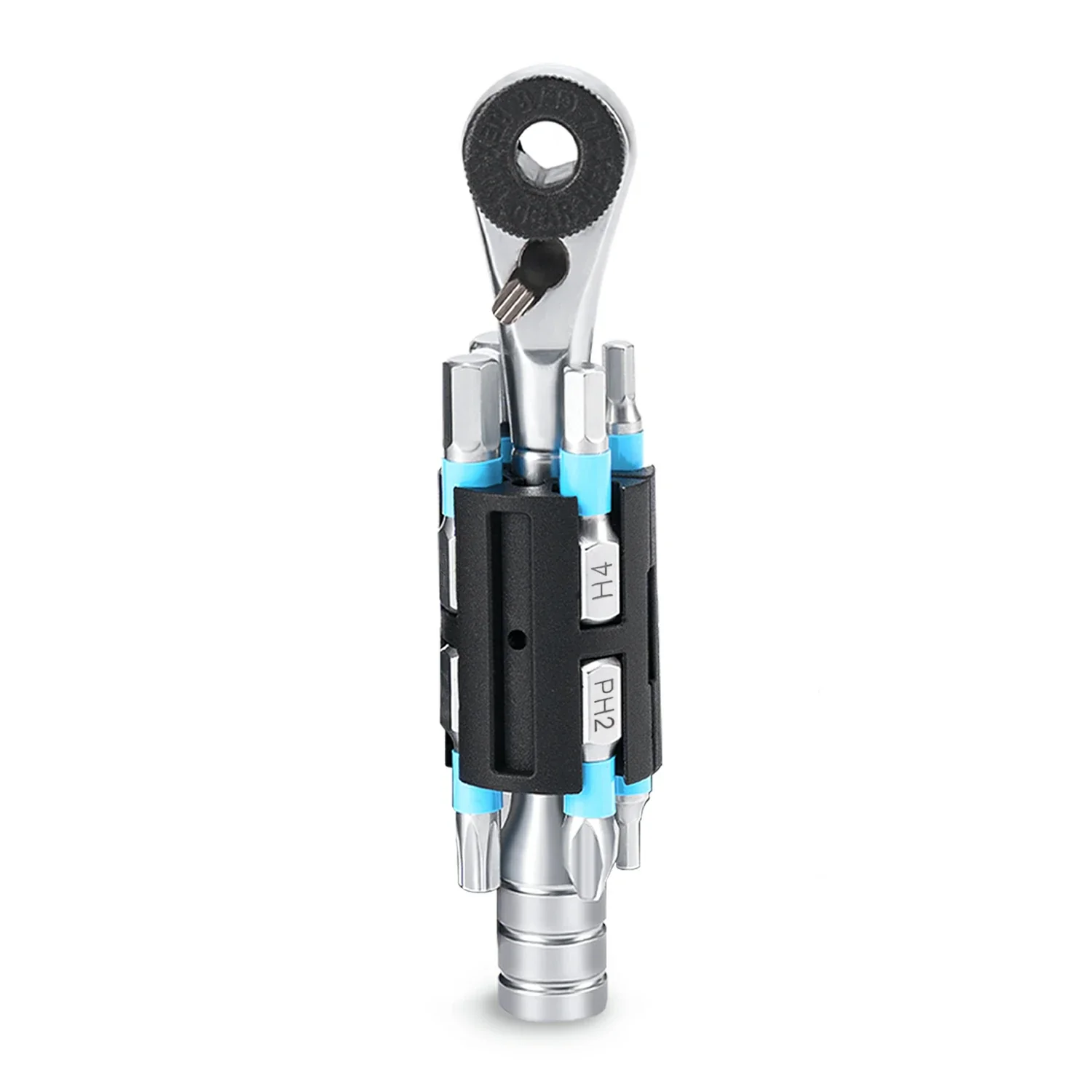 S2 Alloy 1/4" Drive Ratchet Handle 72-Tooth Compact Bike Repair Kit with 8 Bits - Image 2
