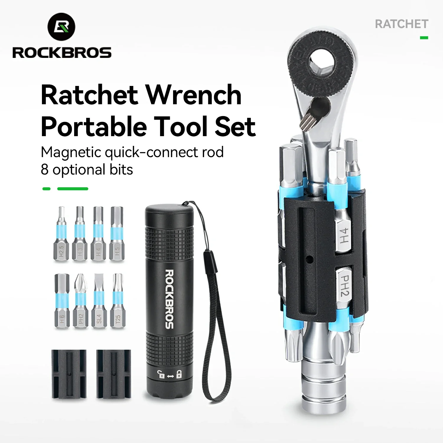 S2 Alloy 1/4" Drive Ratchet Handle 72-Tooth Compact Bike Repair Kit with 8 Bits - Image 3