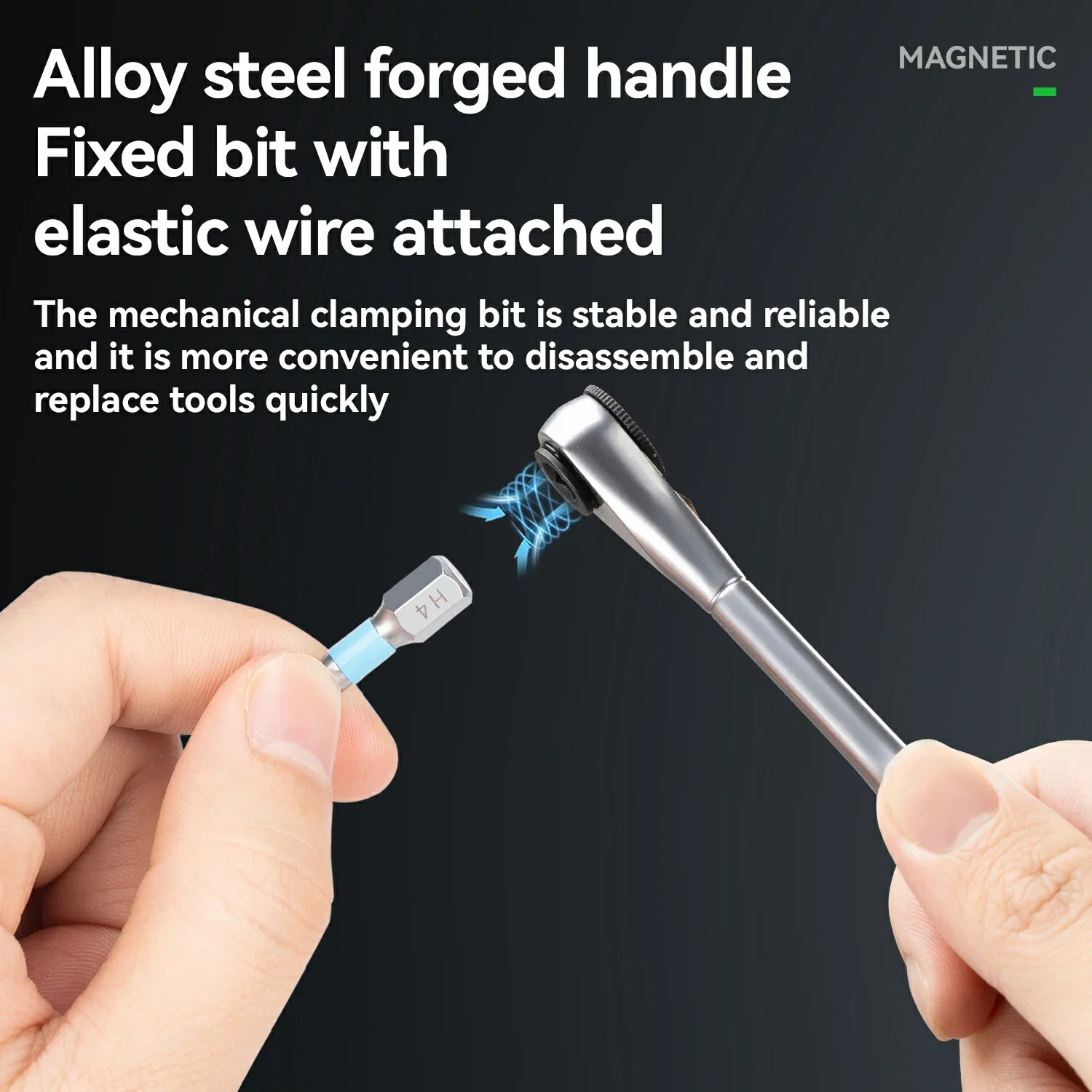 S2 Alloy 1/4" Drive Ratchet Handle 72-Tooth Compact Bike Repair Kit with 8 Bits - Image 5